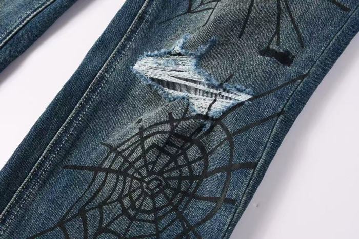 1:1 quality version Dark Spider Web Graffiti Vintage Ripped Jeans 29080456