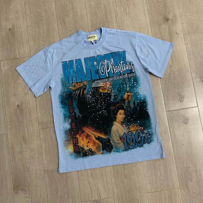 Ninja And Geisha Rhinestone Print Washed Tee 29064546