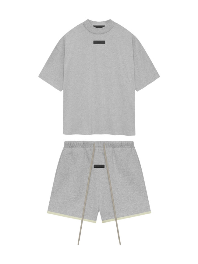 [Big & Tall for weights up to 220 lbs]1:1 quality version Three-dimensional rubber label letter LOGO Light Heather Grey Tee & Shorts Set