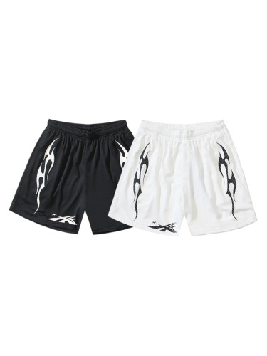 Black And White Flame Print Mesh Shorts 2 colors 29035460