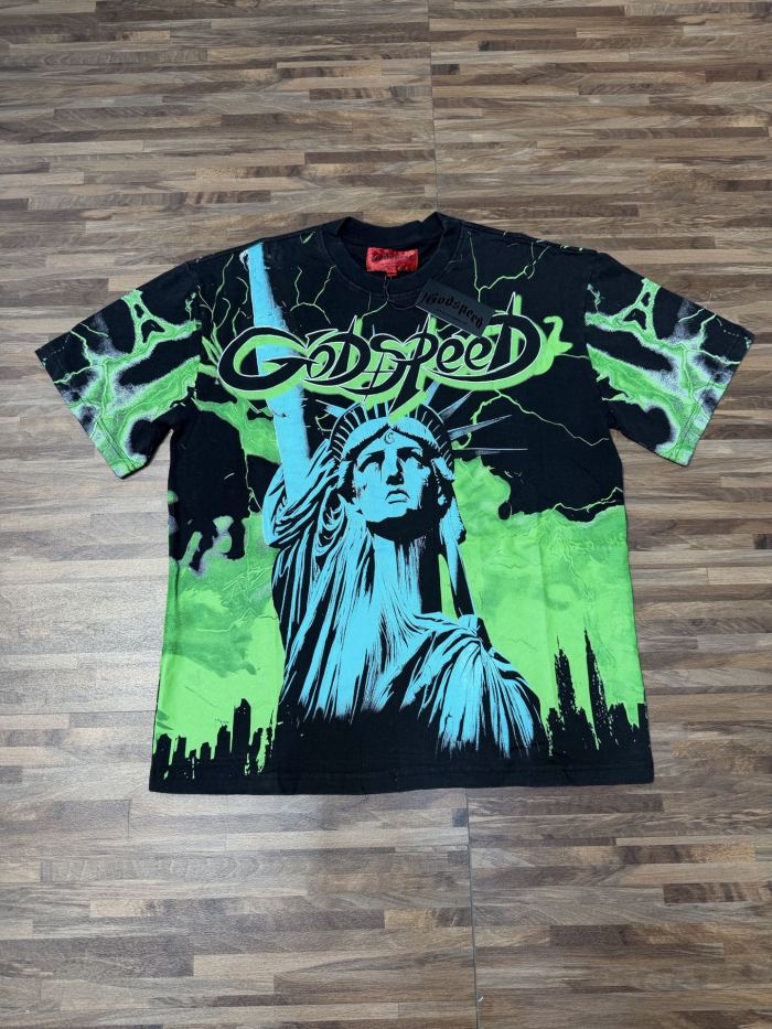 Vintage neon lightning Statue of Liberty print 7 color T-shirt 29035208