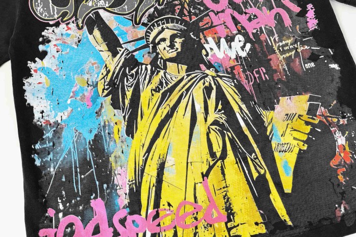 Statue of Liberty Graffiti Letter Print Washed Version Tee 3 colors 28747560