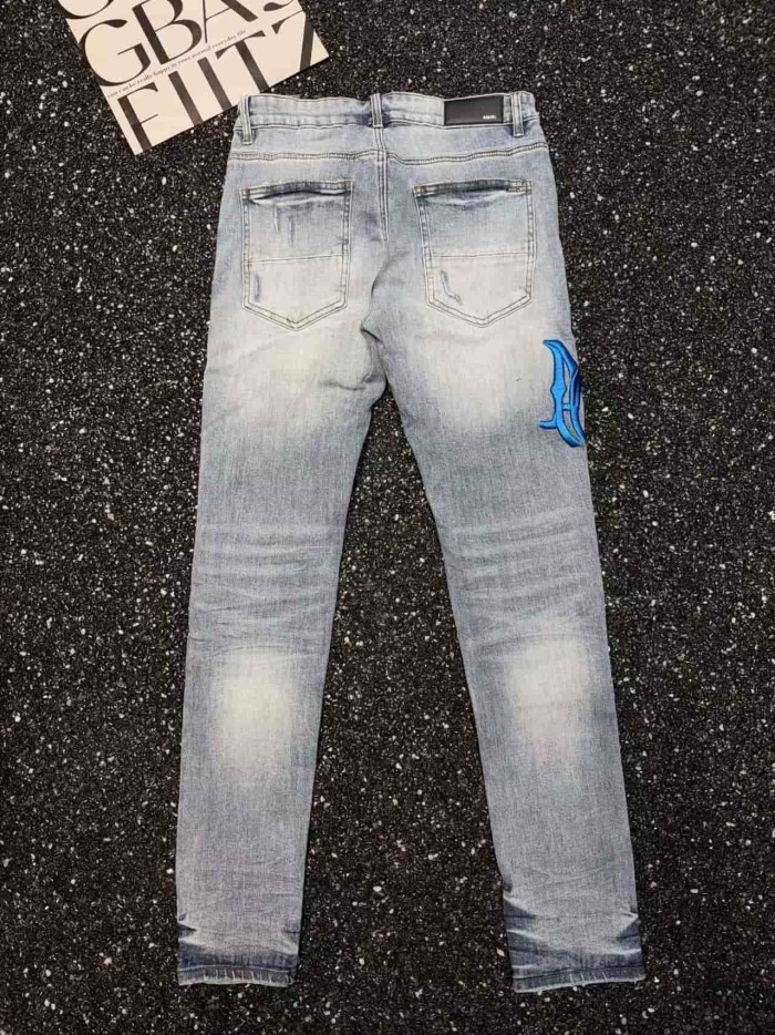 1:1 quality version Blue 3D Paw Embroidery Ripped Jeans 29080647