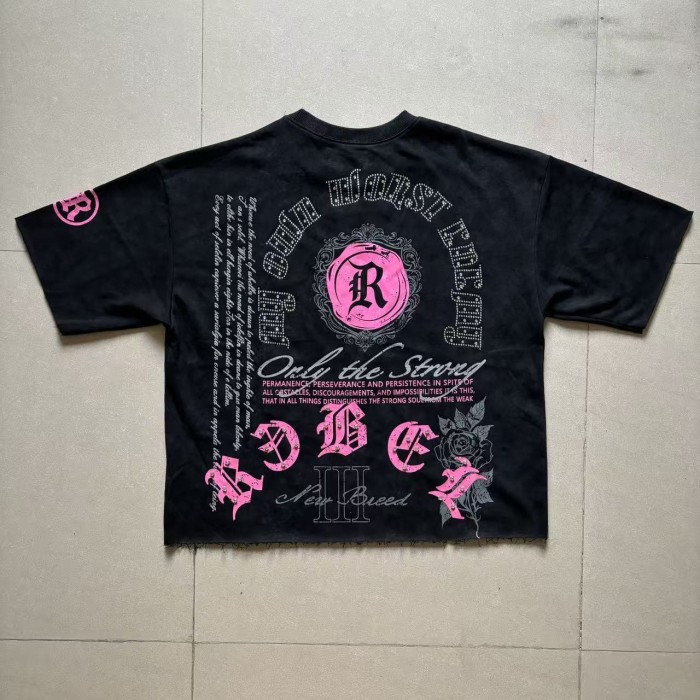 Dark High-Street Rebellious Rhinestone Print Washed Tee 11 colors 29077647