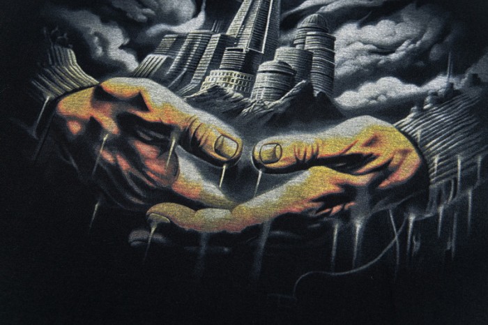 Relaxed Fit Urban Streetwear Gothic Letter And Cityscape Print T-Shirt 2 colors 29080243