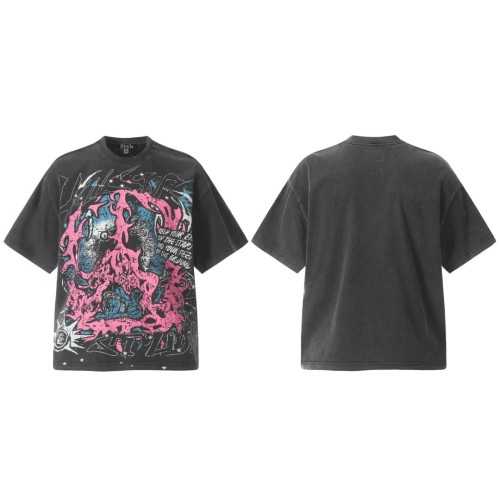 Pink & Blue Contrast Flame Print Washed Tee 29090172