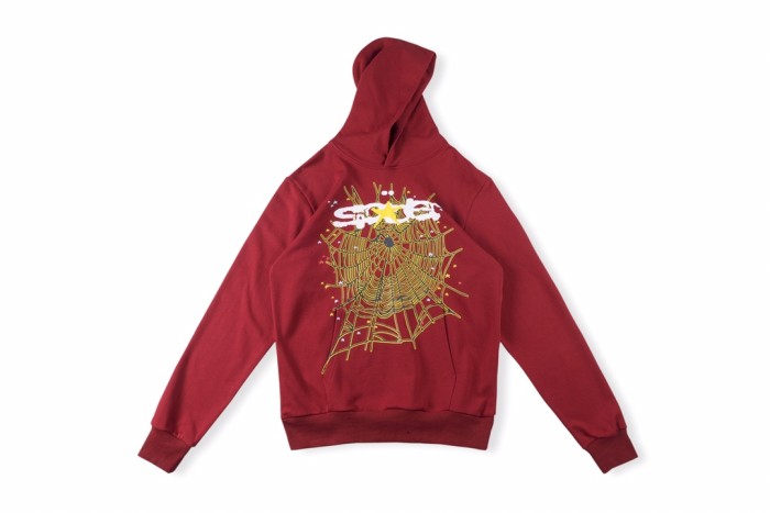 Stamped spider web starburst big red foam print hoodie