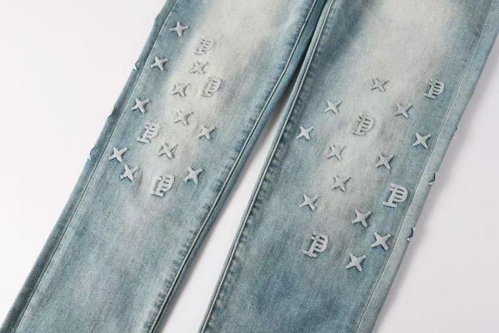 1:1 quality version Four-Pointed Star P Letter Yarn Embroidered Jeans 28963942