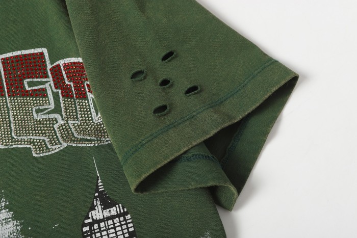 Bulldog New York City Black and Green Distressed Short-Sleeve T-Shirt 29052378