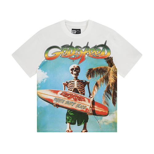 Surfing skull G-shaped logo white short-sleeved T-shirt 29044743
