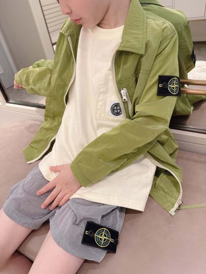 Nylon Metal Olive Green Zip-Up Overshirt Jacket for Kids 29008917