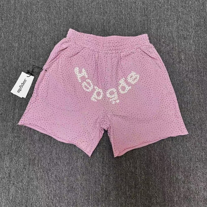 All-Over American Letter Print Full Rhinestone Raw Edge Shorts 4 colors 29097831