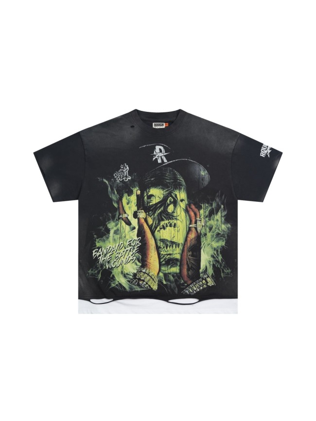 Ghoulish Screaming Monster Print Washed Version Tee 28572233