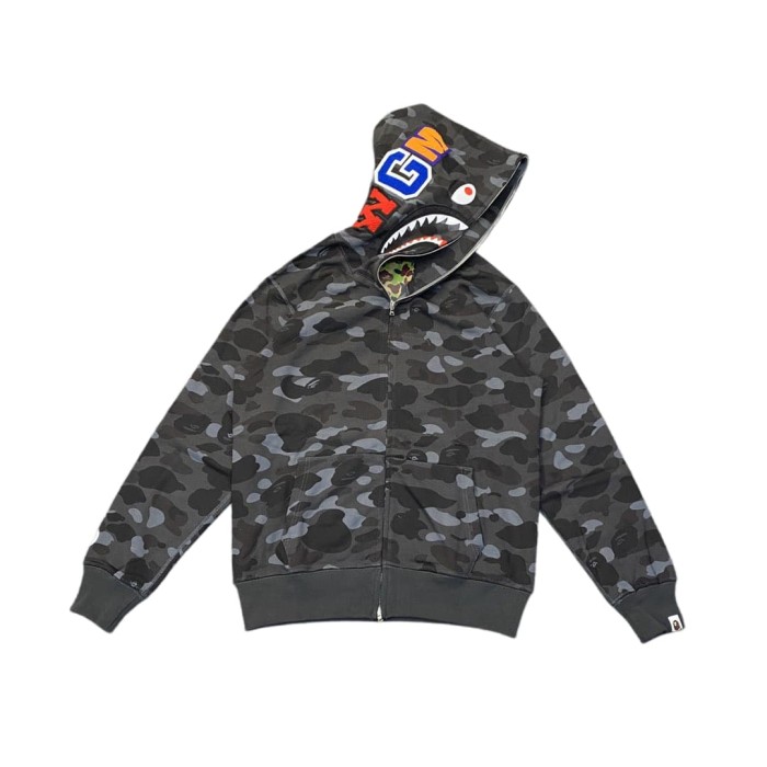 1:1 quality version Dark Grey Camo Shark Hood Zip-Up Hoodie 28881952
