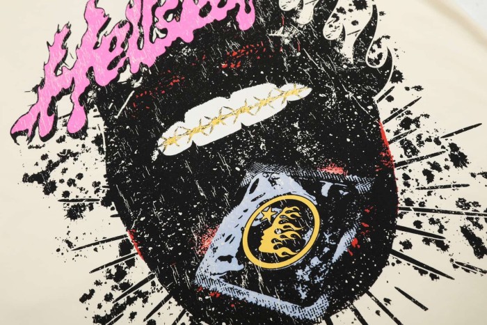Gold Tooth Dark Flame Lip Print Washed Tee 29090182