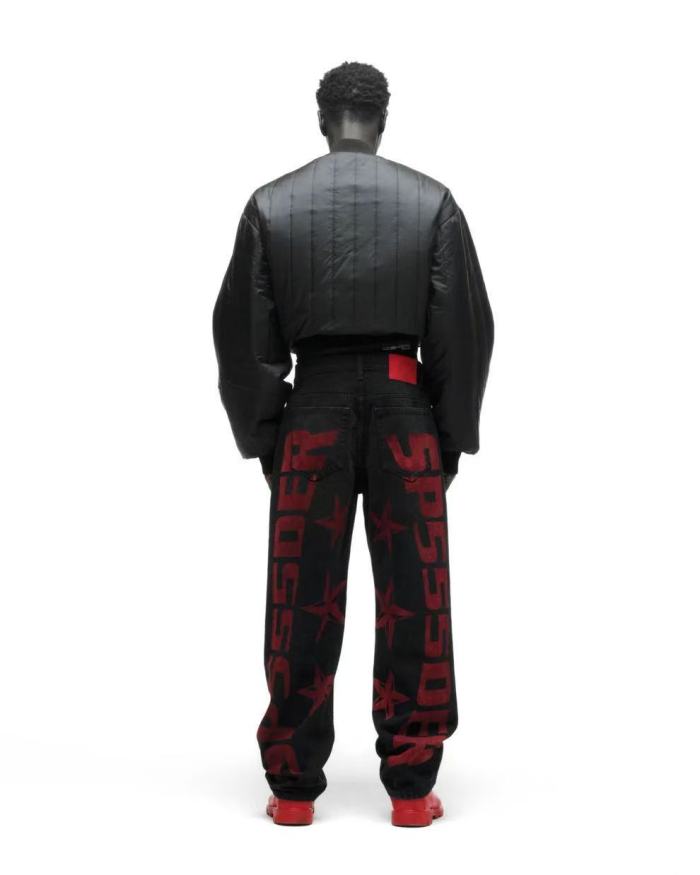 [Big & Tall for weights up to 220 lbs]1:1 quality version Red Letter Print Washed Distressed Jeans 28694085