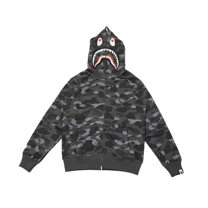 1:1 quality version Dark Grey Camo Shark Hood Zip-Up Hoodie 28881952