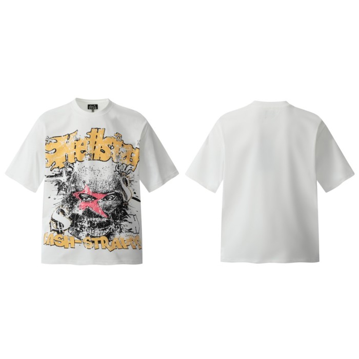 Star-eyed Money-worshipping Mask Figure Print Washed Tee 29092394