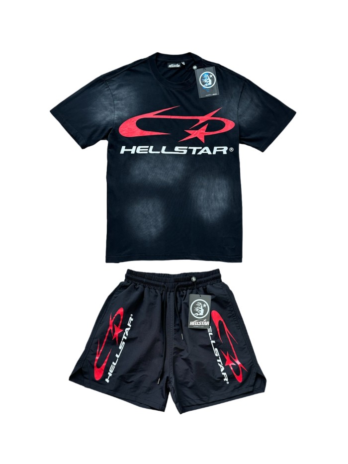 28428875 Red and white printed Washed Version Tee & Shorts Set