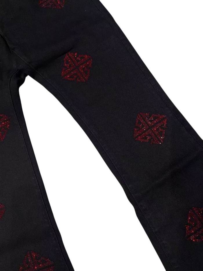 1:1 quality version Rhombus Geometry Hot Drilling Slightly Flared Jeans 3 colors 28972577