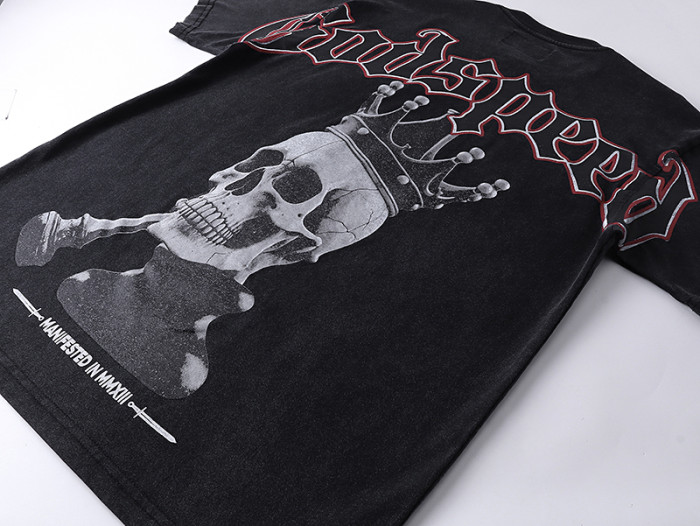 Crown Skull Chess Piece Distressed Washed Double-Sided Printed Short-Sleeve T-Shirt 29044590