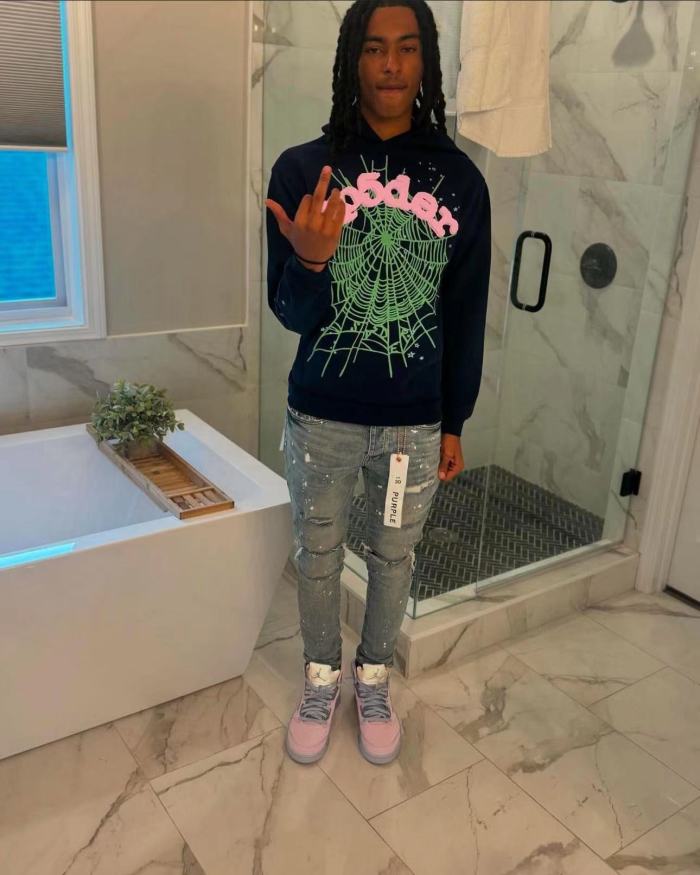 1:1 quality version Green Spiderweb Pink Foam Letter Print Hoodie & Pants Set