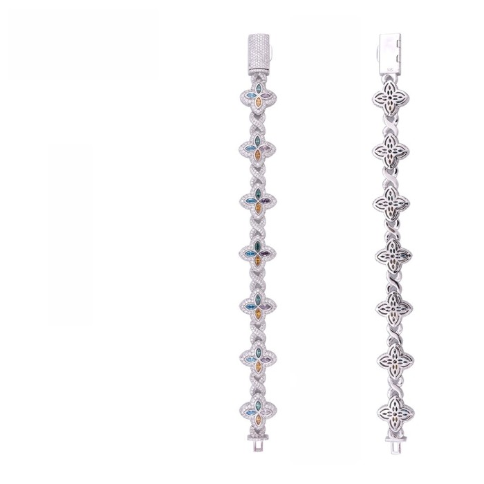 Silver-Plated Moissanite Four-Leaf Clover Cuban Bracelet 5 colors 28782943