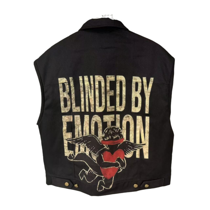 Masked Angel Heart Print Detachable Sleeve Zipper Jacket 28755454