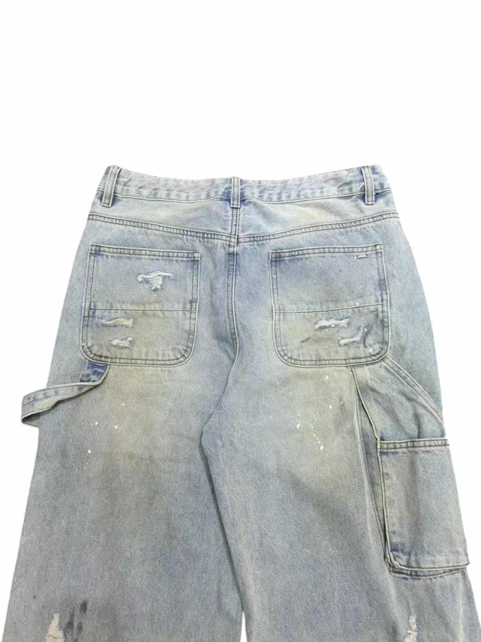1:1 quality version Distressed Worn Stained Workwear Wide Leg Jeans 29052631