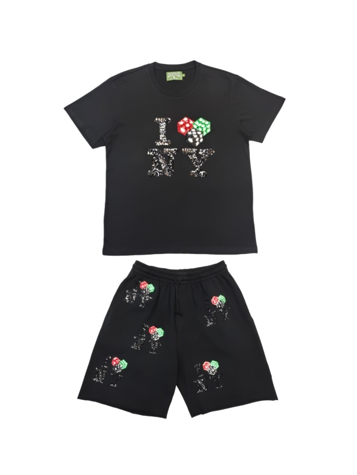 1:1 quality version 28330753 Beaded NY Dice T-shirt & Shorts Set 3 colors
