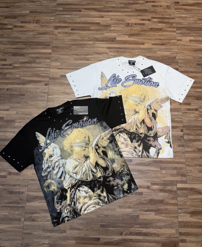 Light luxury vintage-style, angel-print, daily commuting short-sleeved shirt 2 colors 29064655