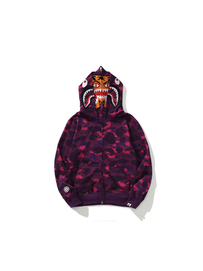 Camouflage Double-Capped Tiger Head Lightweight Fleece Shark Zipper Hoodie 3 colors 28772143