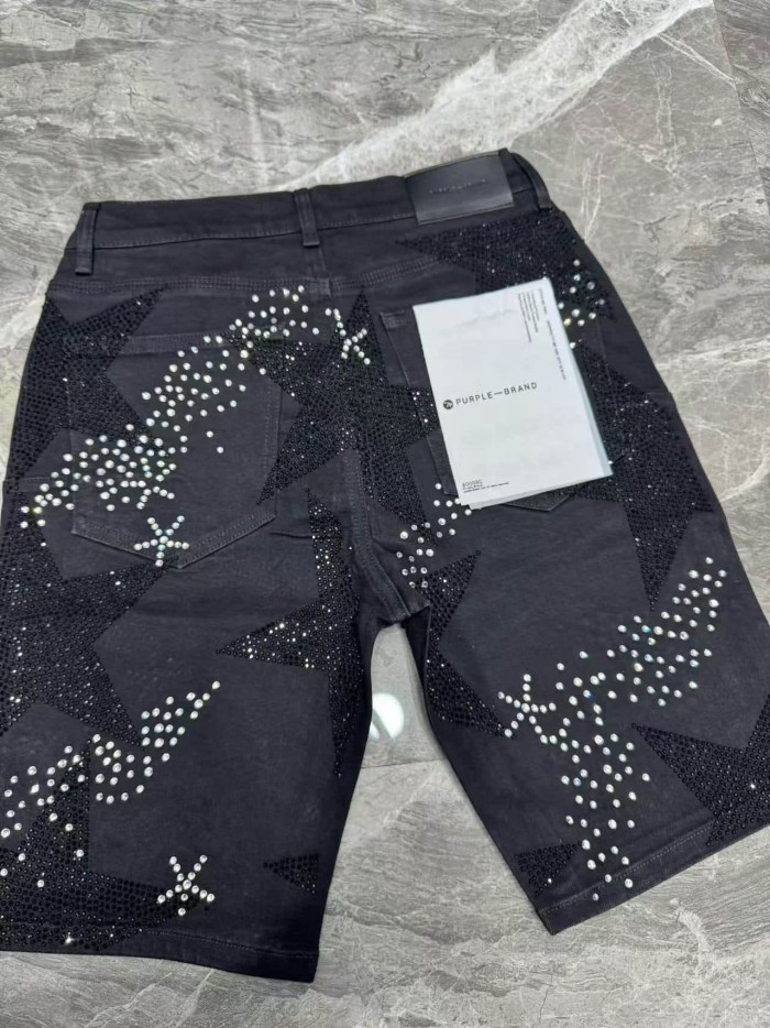 1:1 quality version Snowflake Star Full Diamond Denim Shorts 2 colors 29080455