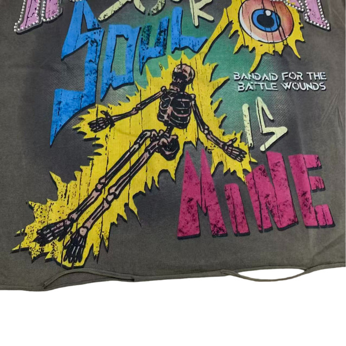 Band-Aid Skull Rhinestone Print Washed Version Distressed Tee 28529870