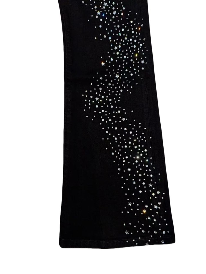 1:1 quality version Wavy Zigzag Fine Rhinestone Embellishment Jeans 28761316