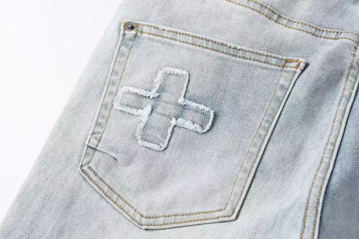 1:1 quality version Cross Bandage Embroidery Ripped Jeans 29080461