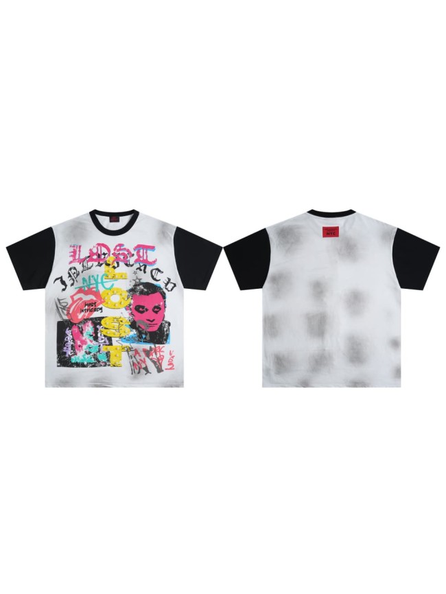 Ghost face portrait with colored Gothic letters, aged and diffused T-shirt 29069432