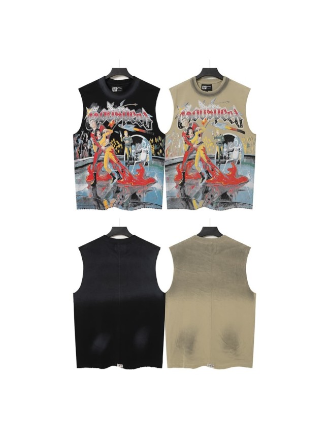 Sci Fi Magic Comic Rhinestone Print Washed Vest 2 colors 29106664
