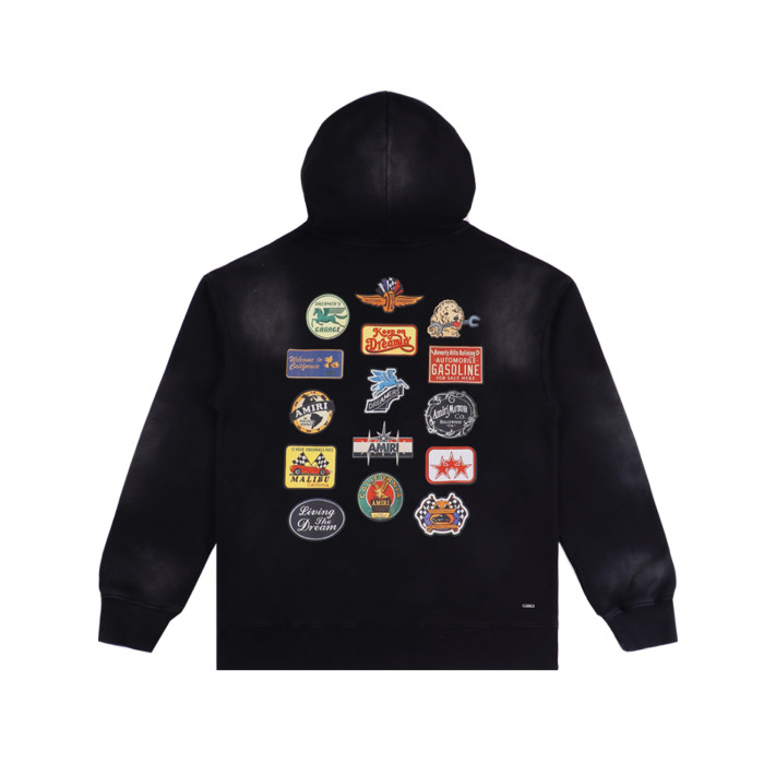 Back Multi-Badge Print Washed Version Hoodie 28441780