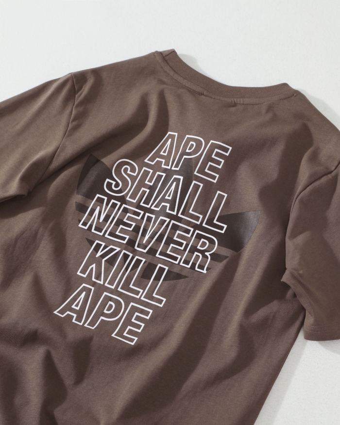 1:1 quality version adidas Originals Ape Head Trefoil Logo Print Brown T-shirt 29060613
