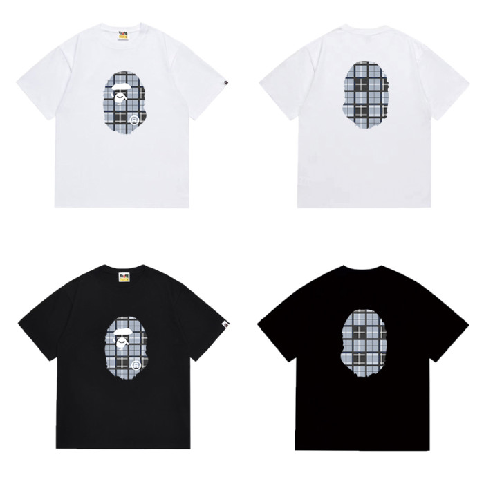 Ape Head Blue Grey Plaid Print T-shirt 2 colors 29053648