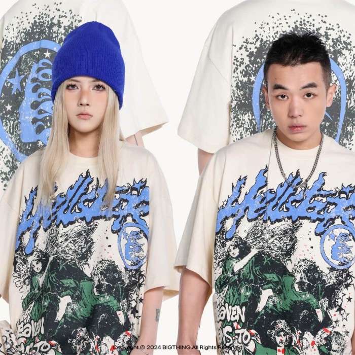 Green Robe Religious Angel Print Washed Tee 29090193