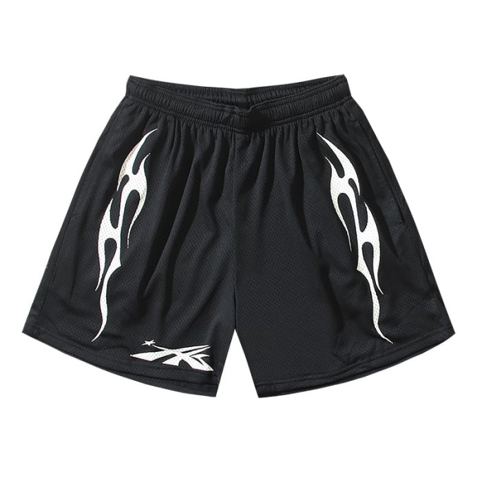 Black And White Flame Print Mesh Shorts 2 colors 29035460