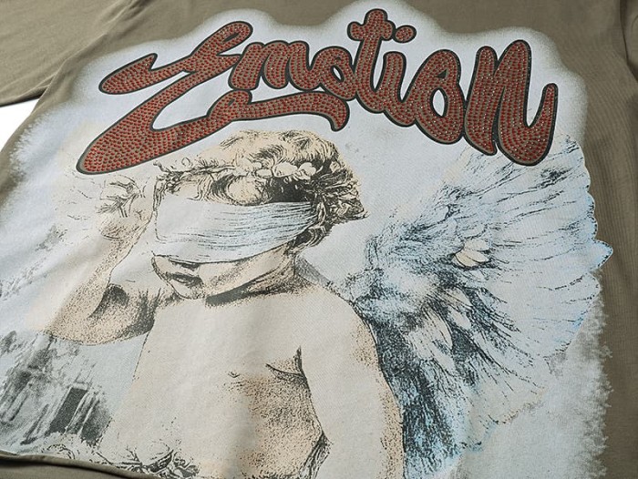 Wreath Blindfolded Cupid Rhinestone Print Washed Tee 29105643