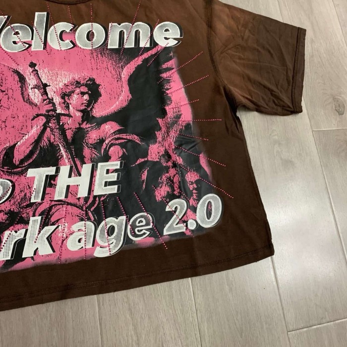 Sword Holding Angel Sculpture Rhinestone Print Washed Tee 29069404