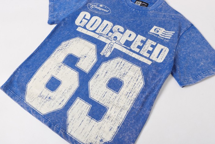 No. 69 Jesus vintage black and blue washed short-sleeved T-shirt 2 colors  29052469