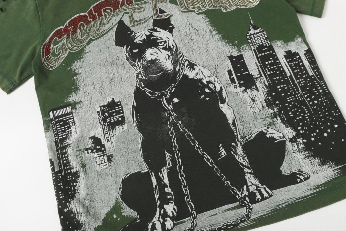 Bulldog New York City Black and Green Distressed Short-Sleeve T-Shirt 29052378