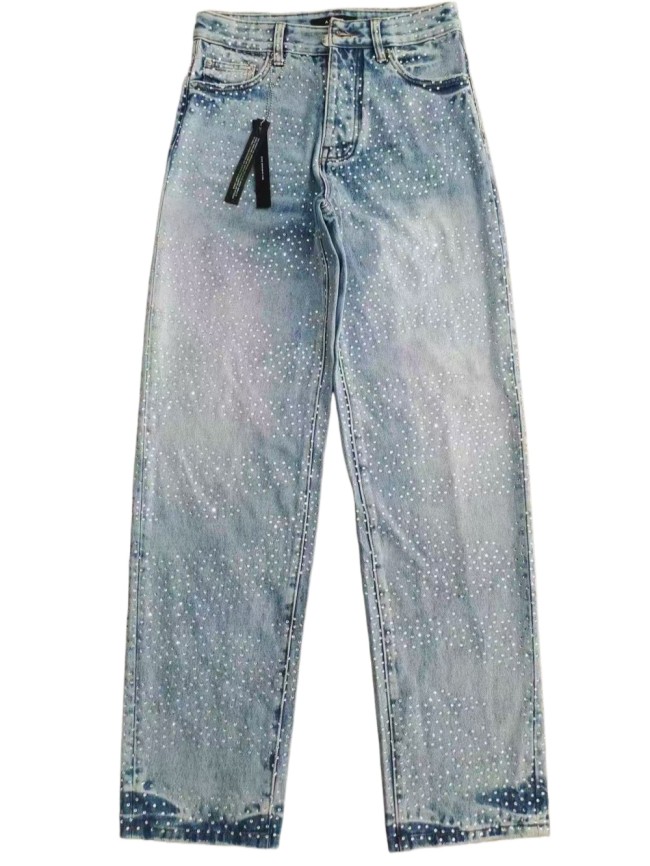 1:1 quality version 28389368 Light Blue Rhinestone Jeans