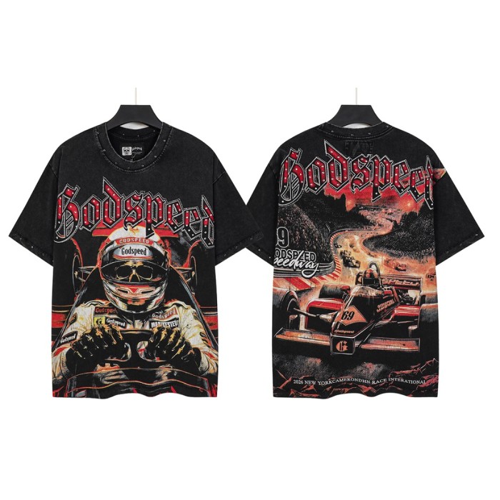 Skeleton racing driver hot-fix rhinestone vintage short-sleeved shirt 29033298
