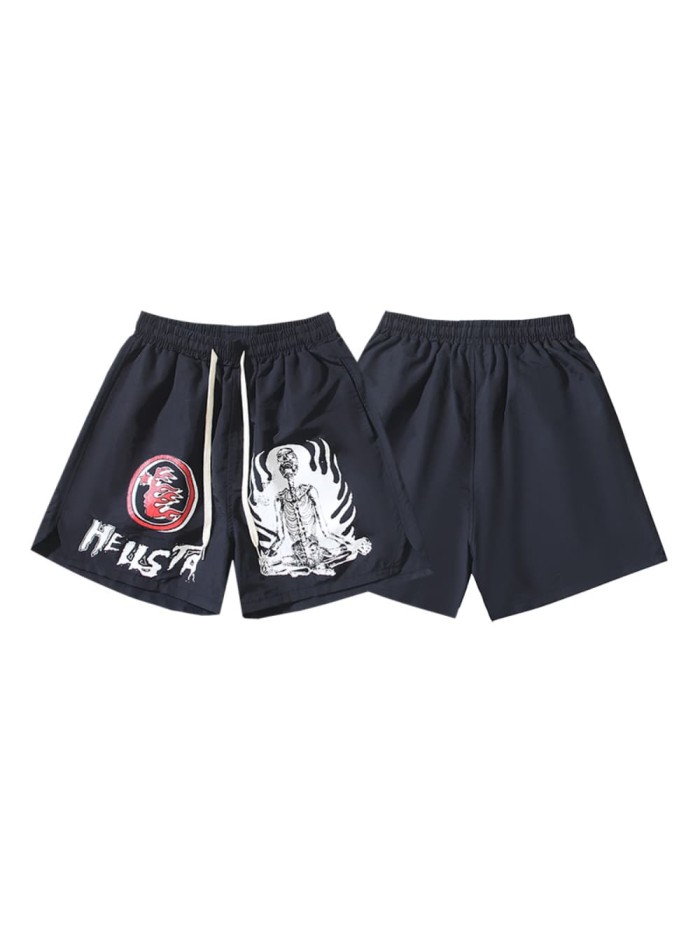 Meditating Skull Print Nylon Shorts 29035465